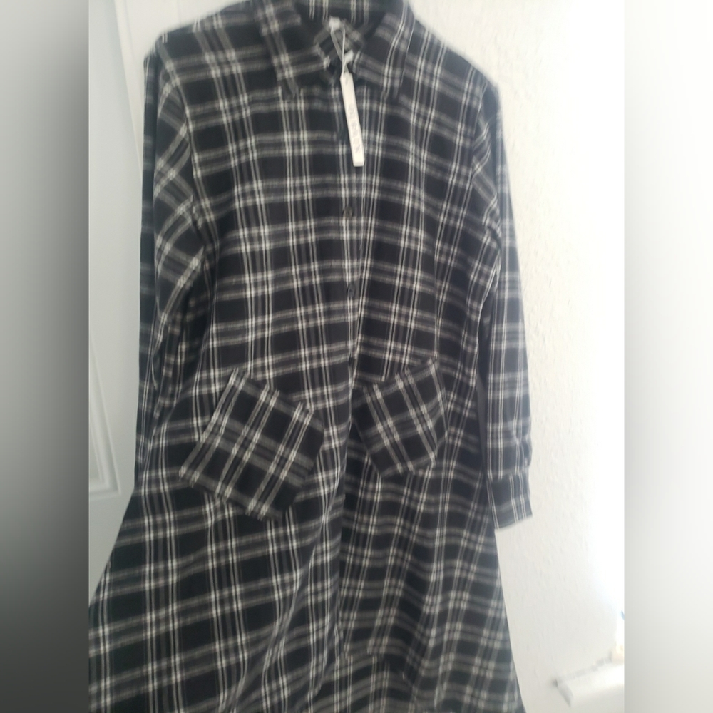OLRAIN WOMENS PLAIDS V NECK LONG SLEEVE SIZE L